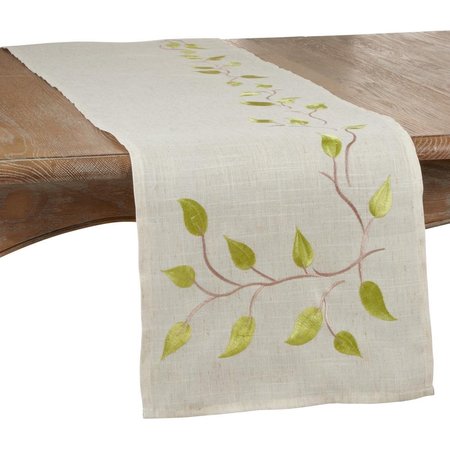 SARO LIFESTYLE SARO 5209.N1672B 16 x 72 in. Oblong Table Runner with Natural Embroidered Vine Design 5209.N1672B